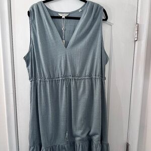 Max Studio Ice Blue Textured Tiered Knee-Length Dress NWT 3X Sleeveless Boho